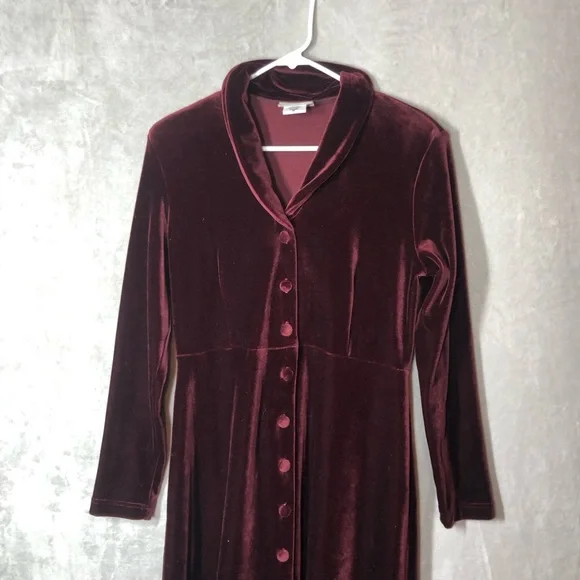 VTG Velvet Maxi Dress Womens M Burgandy Whimsigoth Dark Fairy Academia Victorian - Picture 2 of 8